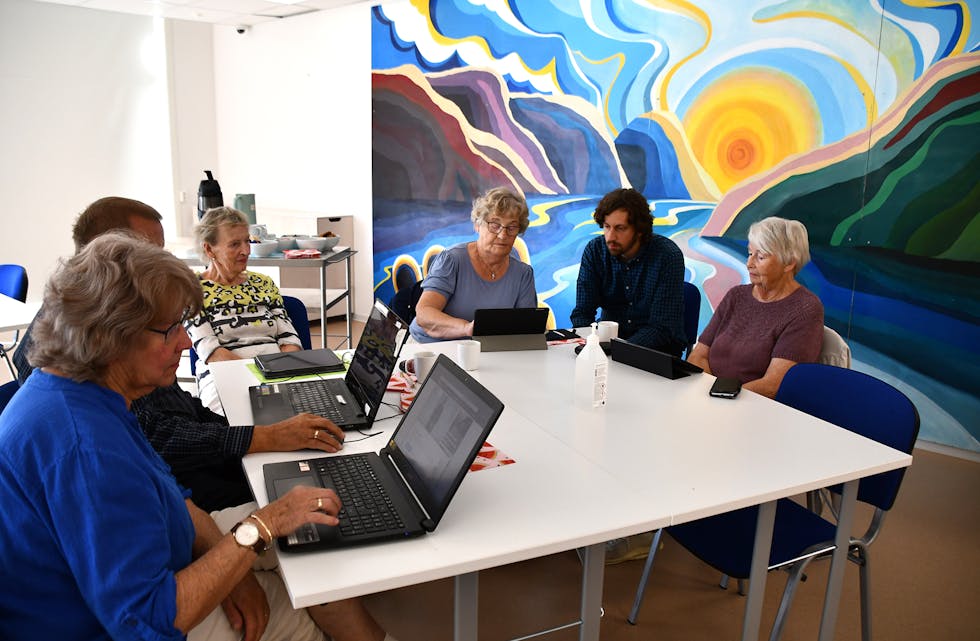 LÆRERIKT: Det er mykje ved internett som ikkje er så lett å finna ut av, meiner denne gjengen. Men digihjelpa gjer dei tryggare i denne ukjende verda.