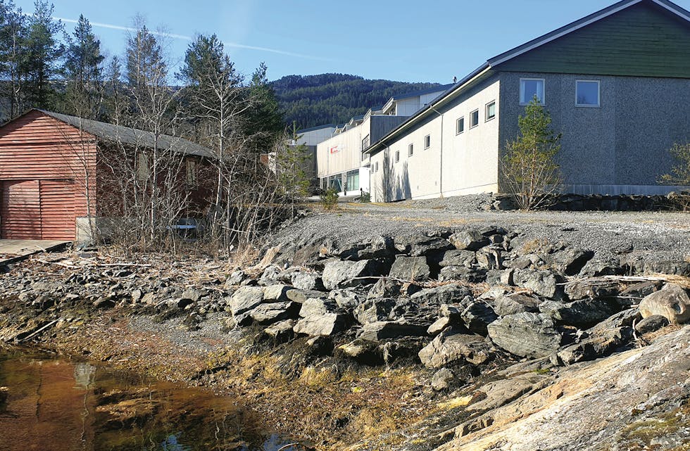 TOMTA: Her ved Grunnavågen på Bjørkheim kan fleirbrukshallen verta reist. Kommunen arbeider no med å få kjøpa bygget og tomta til høgre på biletet. Bak dette ligg Spar-butikken.