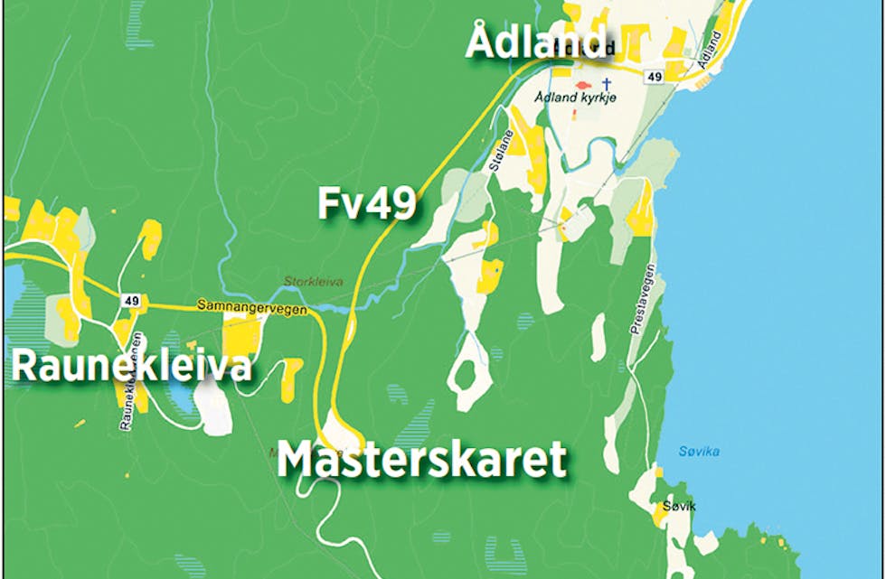 NÆRINGSPARK HER? Området som ligg nedanfor den skarpe svingen i Ådlandsliane er i dag sett av som LNF, men fleirtalet i formannskapet vil det annleis.
