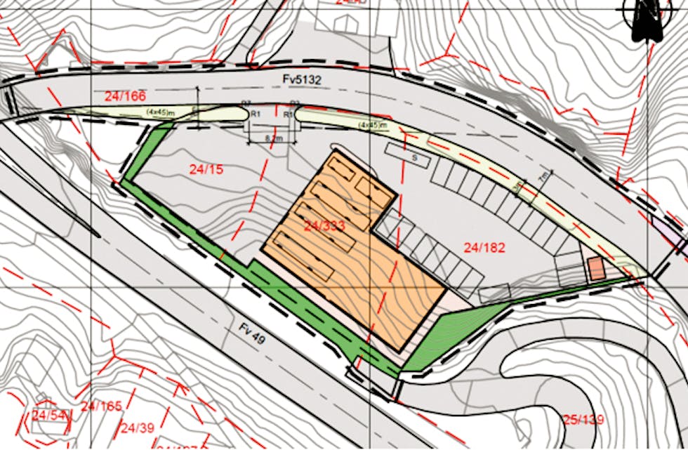 NY LØYSING: Slik kan den nye brannstasjonen verta plassert. Kvar avkøyrsla skal koma er no fastsett, men bygget er ikkje prosjektert ferdig.