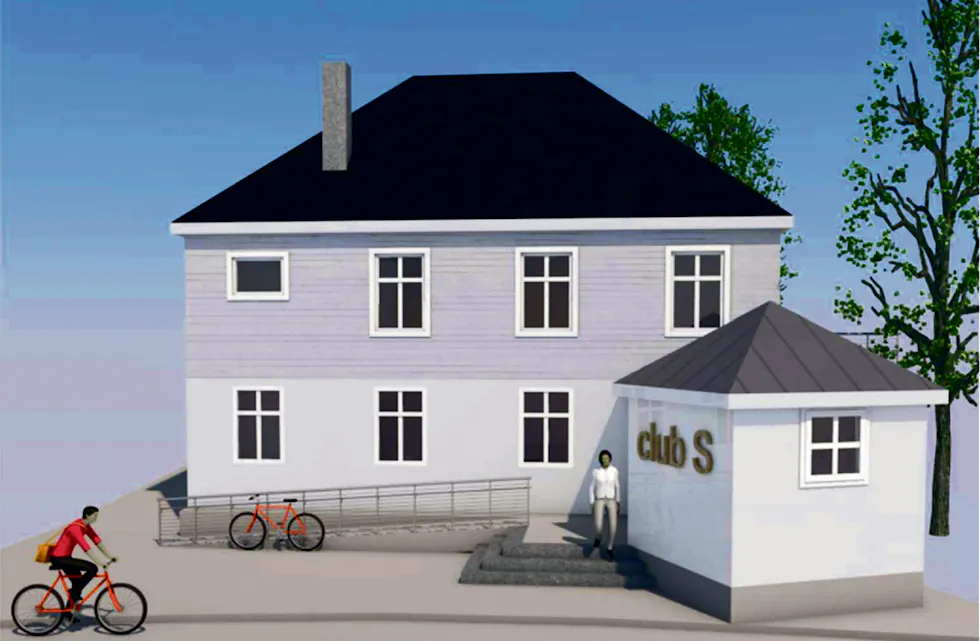 SLIK KAN DET BLI: Arkitektane i Geoplan ser for seg at framsida på Nordborg kan sjå slik ut. Til høgre eit tilbygg med nytt inngangsparti og universelt utforma toalett.